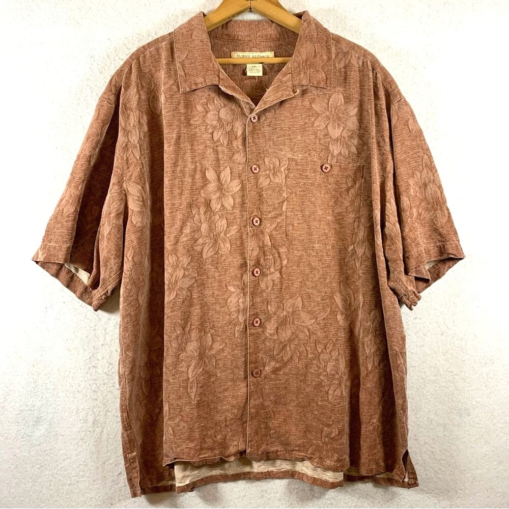 Island Republic Men 100% Silk Floral‎ Button Shirt Sz XXL Coral Tropical Resort